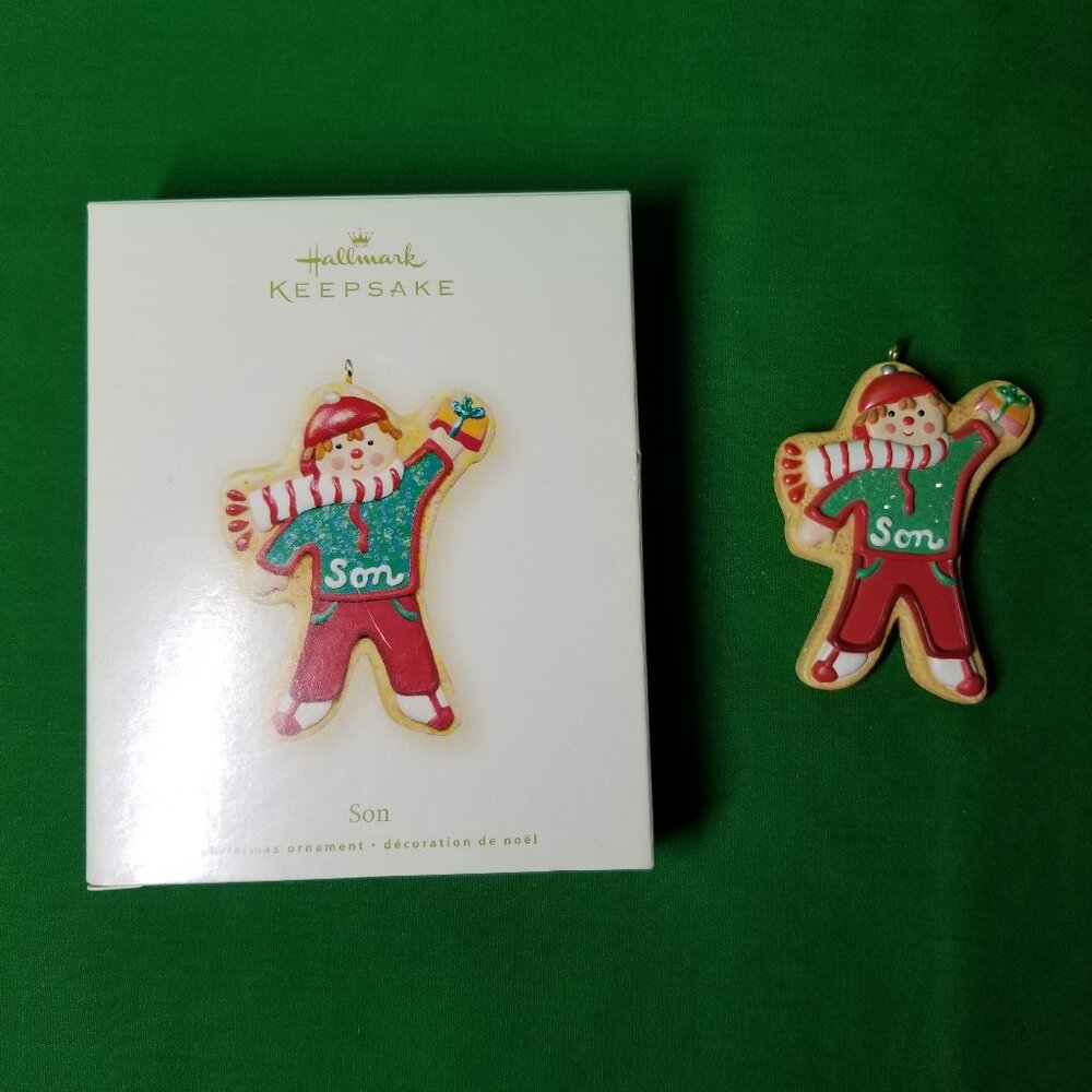 Vintage 2007 Hallmark "Son" Gingerbread Cookie Christmas Ornament, w/ Box